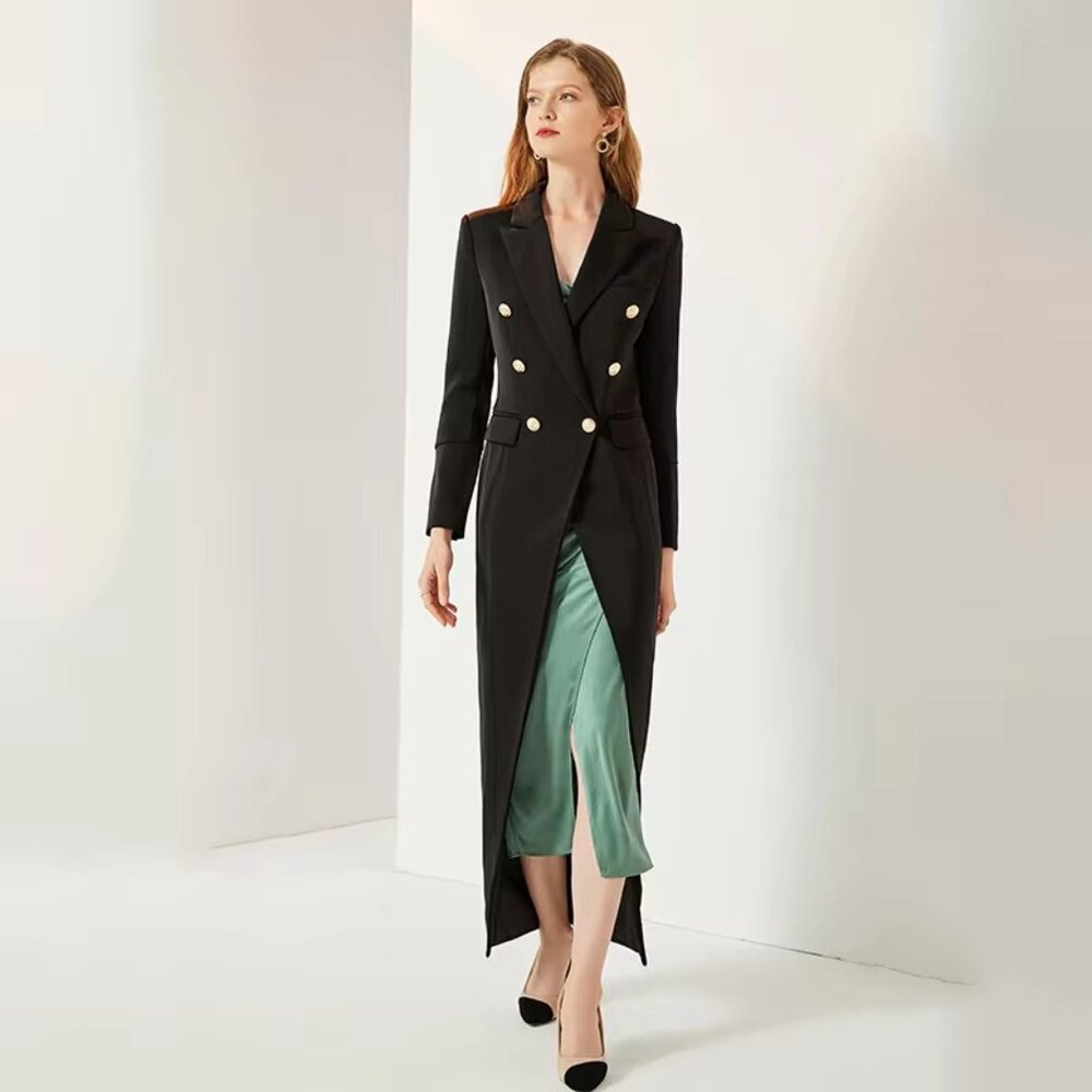 Daimaran Firo Women's Trench Coat Ankle-Length Black Back Zip  Size M/L